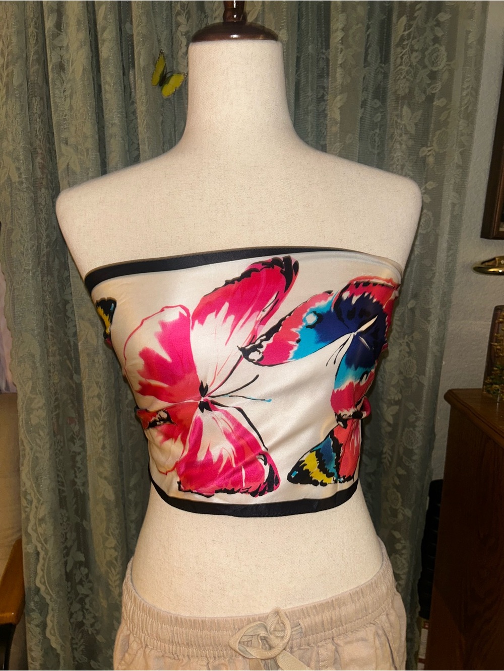 Oscar de la Renta Silk Scarf Top Butterfly Print